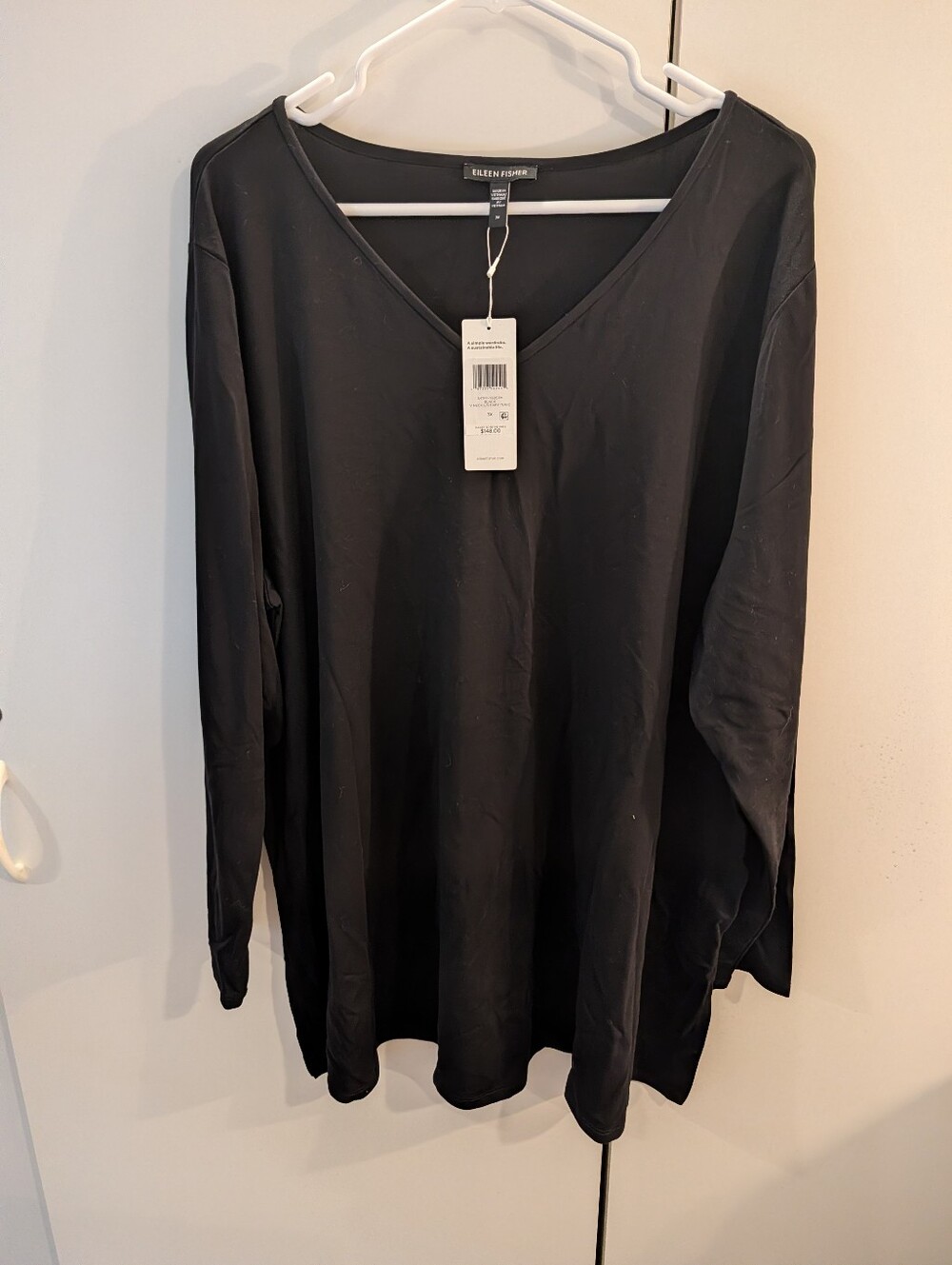 Eileen Fisher Woman's 3X Black V-Neck Long Sleeve Easy Tunic NWT